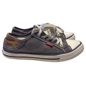 Levis Womens Canvas Sneakers Gray w/ White Rubber Toe & Sole Lace-Up Shoes 7.5